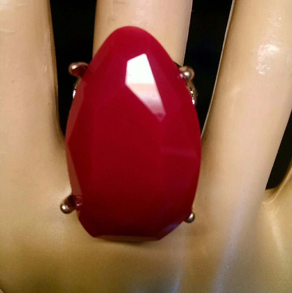 Beautiful Ring Large Ruby Color Stone Ring - image 1